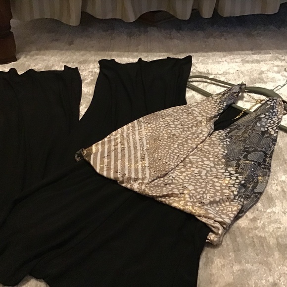NWT MSK Black and Gold Wide Leg Jumpsuit - Picture 1 of 7